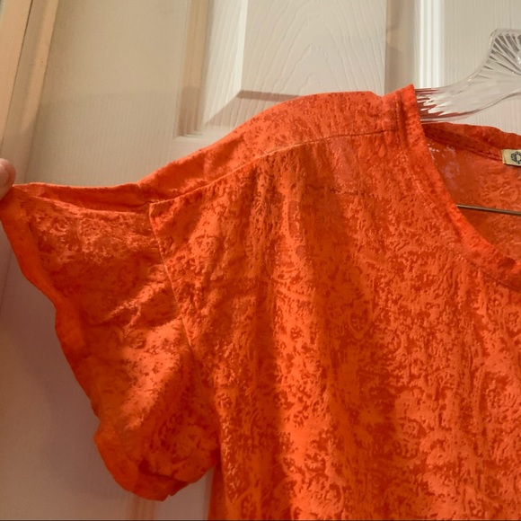 Democracy Orange Burnout Ruffle Short Sleeve tee S - Picture 4 of 7